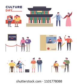 Culture Day People who enjoy various culture activities. flat design style vector graphic illustration set