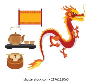 dragón de diseño cultural y elementos símbolos orientales clásicos