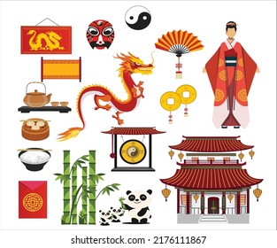 culture design elements classical oriental symbols collection