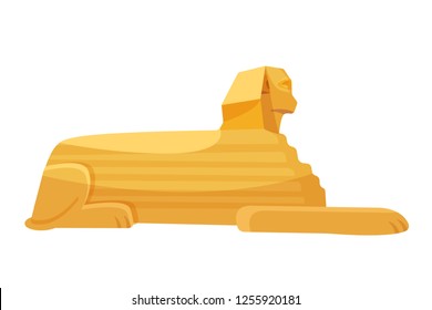 Culture of Egypt. International landmark of world, architectural monument, ancient Egyptian statue of lion with head of man, Pharaoh Khafre. Monument of European architecture. Vector illustration.