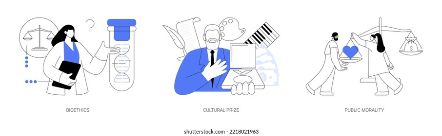 Culture And Ethics Abstract Concept Vector Illustration Set. Bioethics And Genetic Biotechnology, Cultural Prize, Public Morality And Ethical Standards, Nobel Laureate, Life Science Abstract Metaphor.