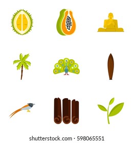 Culture features of Sri Lanka icons set. Flat illustration of 9 culture features of Sri Lanka vector icons for web