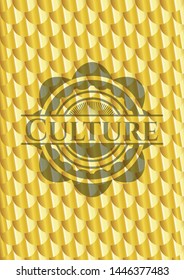 Culture gold shiny emblem. Scales pattern. Vector Illustration. Detailed.