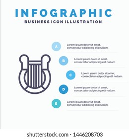 Culture, Greece, Harp, History, Nation Line icon with 5 steps presentation infographics Background