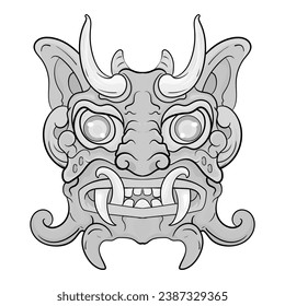 Culture Head statue barong or tiki mask trofical sign from polynesian. Illustration design good for tattoos, poster element or print 
