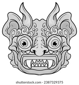 Culture Head statue barong or tiki mask trofical sign from polynesian. Illustration design good for tattoos, poster element or print 