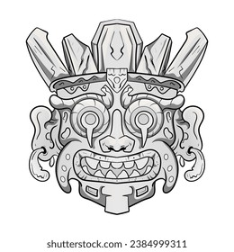 Culture Head statue traditional barong or tiki mask trofical sign from polynesian.Illustration good for esports logo or gaming mascot, t shirt printing, apparel or badge.