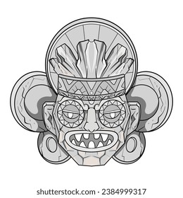 Culture Head statue traditional barong or tiki mask trofical sign from polynesian.Illustration good for esports logo or gaming mascot, t shirt printing, apparel or badge.