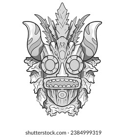 Culture Head statue traditional barong or tiki mask trofical sign from polynesian.Illustration good for esports logo or gaming mascot, t shirt printing, apparel or badge.