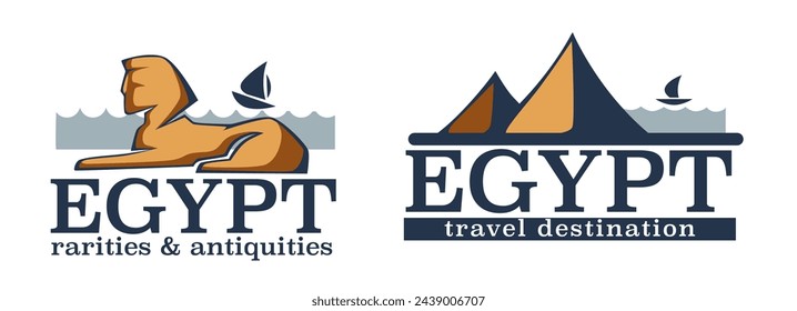 Culture, historical memorials and architectural wonders in African country. Egypt rarities antiquities travel destination. Promotional banners with pyramids and sphinx monument. Vector in flat style