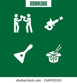 culture icon. 4 culture vector set. noodles, drinking, cannon and balalaika icons for web and design about culture theme