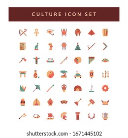 culture icon set with colorful modern Flat style design.