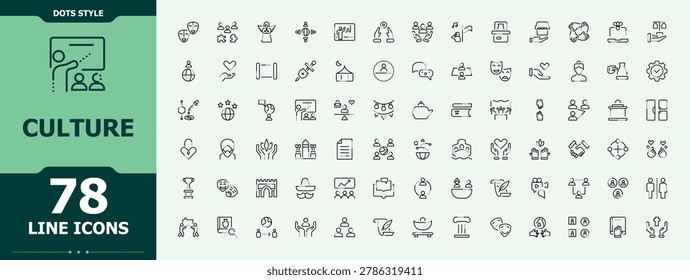 Culture icon set in linear style. Minimal icons collection. Includes thin line symbols museum, theater, theatre, cinema, enjoying, painting. Editable vector art. Theatre icon set.