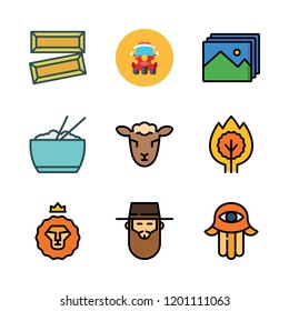 culture icon set. vector set about tuk tuk, gallery, rice and hebrew icons set.