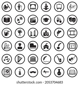 Culture Icons. Black Flat Design In Circle. Vector Illustration.