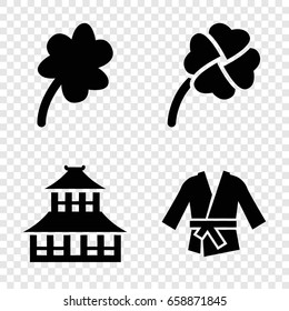 Culture icons set. set of 4 culture filled icons such as temple, clover