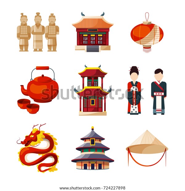 Culture Icons Set Traditional Chinese Elements Stock Vector (Royalty ...