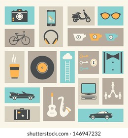 Culture, Lifestyle and Activities Infographic Icons Set. Vintage Style