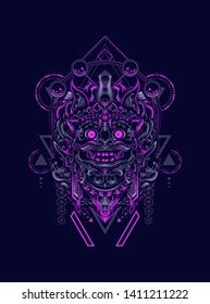 Culture mask of Barong Balinese with sacred geometry pattern