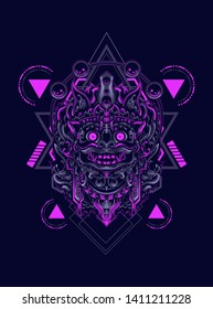 Culture mask of Barong Balinese with sacred geometry pattern
