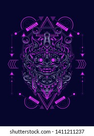 Culture mask of Barong Balinese with sacred geometry pattern