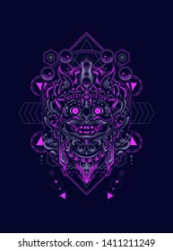 Culture mask of Barong Balinese with sacred geometry pattern