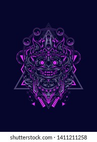 Culture mask of Barong Balinese with sacred geometry pattern