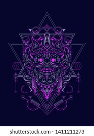 Culture mask of Barong Balinese with sacred geometry pattern
