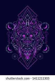 Culture mask of Barong Balinese with sacred geometry pattern