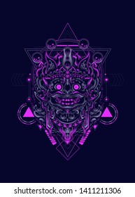 Culture mask of Barong Balinese with sacred geometry pattern