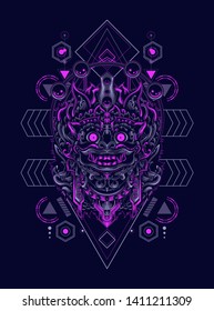 Culture mask of Barong Balinese with sacred geometry pattern