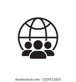 Culture, people vector line flat icon. International team and a globe. Nationality, Social issues, equal rights, help or support employee, community care, age and culture diversity, people group save
