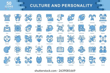 The Culture and Personality icon set explores identity, diversity, and expression ideal for illustrating social values, global traditions, and inclusive communication.