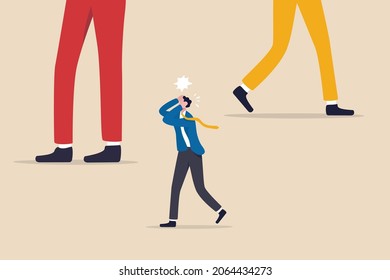 Culture shock after change new job or new colleagues, surprised by different cultural or language, weird people concept, frustrated businessman facing culture shock after change to new office.