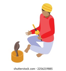 Culture snake charmer icon isometric vector. Sage india. Dance asia