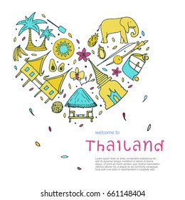 Culture of Thailand design concept. Hand drawn symbols. Vector illustration.