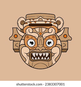 Culture traditional elements smile wooden warrior sculpture tribe design. Illustration design good for tattoos, poster element or print 