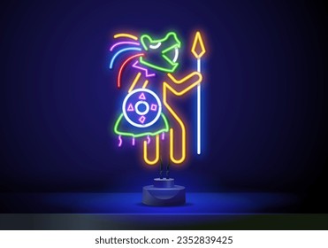 Culture and traditions of African countries, isolated aboriginal male character with ornaments on skin, wearing typical clothes. Tribal warrior or hunter with sharp spear stick. Vector in flat style