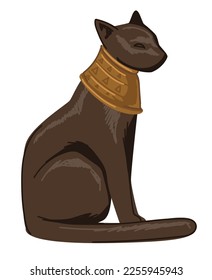 Culture and traditions, beliefs and customs of Egypt. Isolated Egyptian cat, statue of bastet. Decorative statuette symbolic representation of powers. Sacred deity or goddess. Vector in flat style