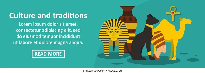 Culture and traditions egypt banner horizontal concept. Flat illustration of culture and traditions egypt banner horizontal vector concept for web