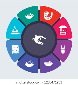 culture vector template for infographics. Business concept with 9 options, steps, parts, segments. Banner infographic cycling diagram, round chart, Gecko top view shape, Gazpacho icons