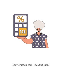 A cultured man holds a calculator in his hand. Tax payment theme.