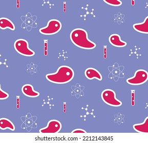 Cultured meat science seamless pattern. Concept of cultured meal, lab grown meat, synthetic meat, science, laboratory vector illustration