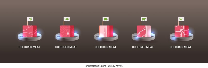 gezüchtetes rotes Fleisch mit Etiketten aus Tierzellen künstliches Fleisch aus dem Labor