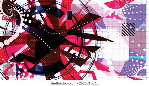 Culturing Colorful Futuristic Abstract Background Bold Wireframe Texture Elements and Modern Comic Style Shapes And Dynamic Effects and Icons Design