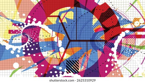 Culturing Colorful Futuristic Abstract Background Bold Wireframe Texture Elements and Modern Comic Style Shapes And Dynamic Effects and Icons Design