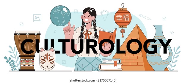 Culturology Typographic Header. Student Studying Art History And Culture. Teacher Tell Students About History Of Painting Or Sculpting. Flat Vector Illustration