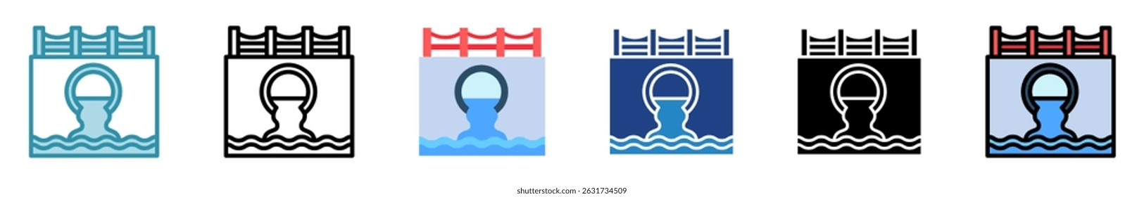 Culvert multi estilo, mini ilustração ícone conjunto. contorno, plano, glifo, cor da linha. vetor para IU, UX, aplicativo, web, digital ou impressão, relacionado à indústria, construção, engenharia civil.