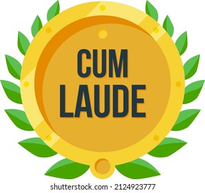 Cum laude. With praise golden badge. Traditional latin honor medal