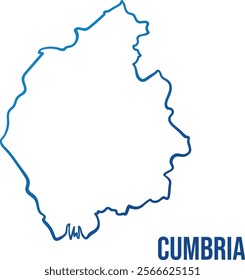 Cumbria ceremonial county simplified map. Hand drawn abstract line map. Illuminated Blue gradient contour